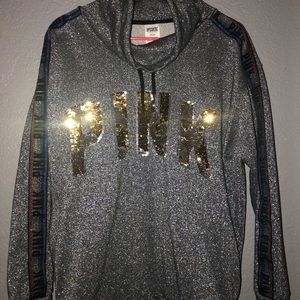 VS Pink cowlneck sweatshirt , NWOT never worn, silver shimmer and sequined